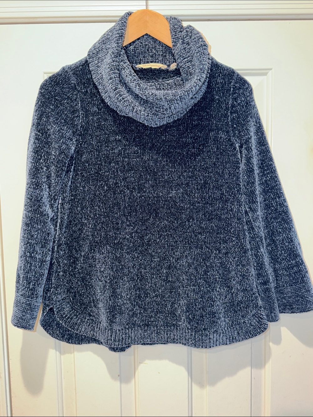 Whimsical festive Cozy Chenille Cowl Neck Sweater - Slate Blue Soft Surroundings